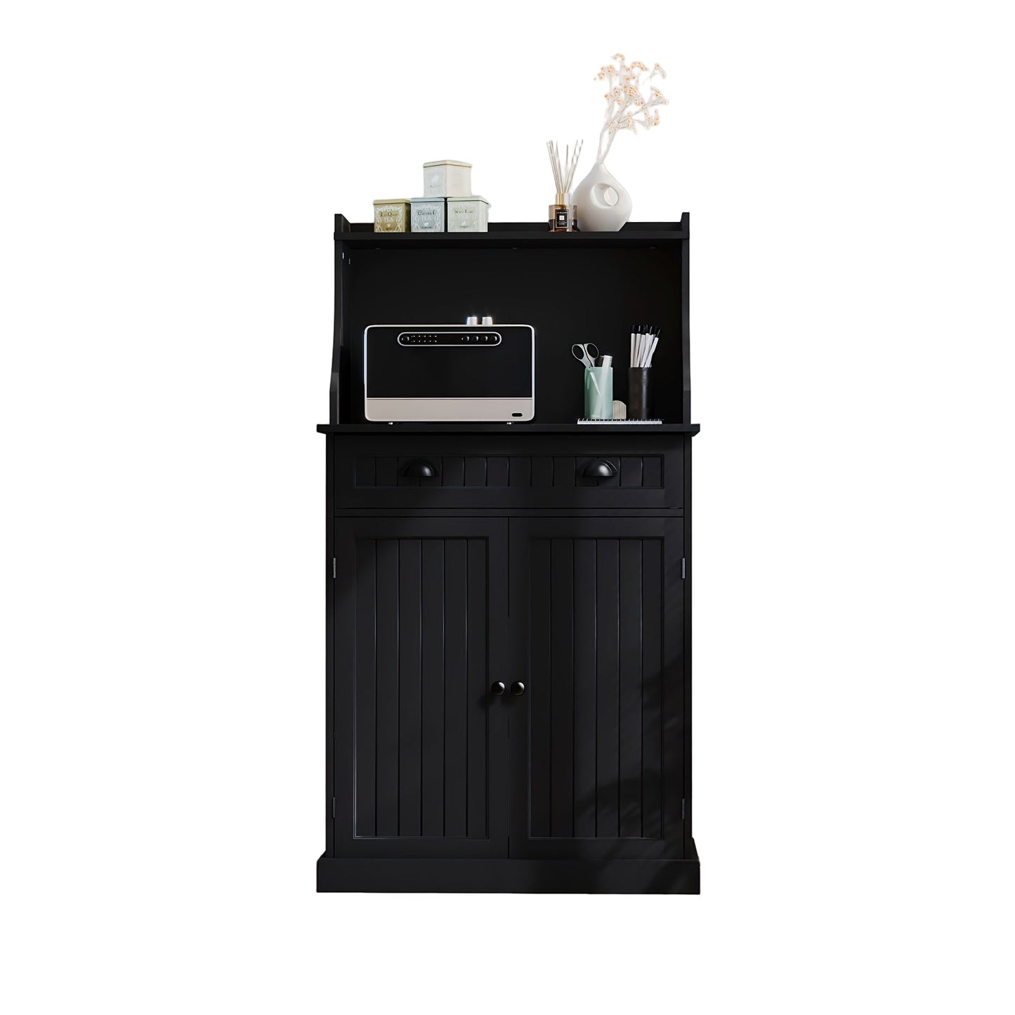 Opbergkast – Kast – Stellingkast – Opbergrek – Opbergmeubel – Dubbele Deuren – Verstelbare Planken – Zwart – Vintage Design – Hout & Vezelplaat – 3,2+ Kubieke Voet