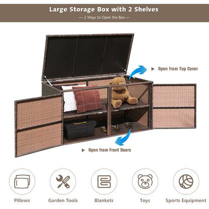 Opbergbox – Opbergkist – Tuinkist – Bergingbox – Tuinbox – 335L Groot Formaat – Weerbestendig Rattan & Stalen Frame – Bruin