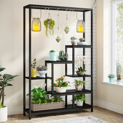 5-Laags Hoge Plantenstandaard – Plankrek – Bloemenrek – Displayrek – Stellingkast – Metaal Zwart – Inclusief Ophanghaken – 180 cm Hoog