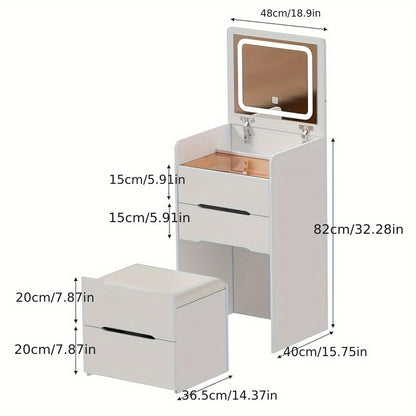 Kaptafel – Make-up Tafel – Dressoir – Slaapkamer Meubel – Toaletttafel – Compact 3-in-1 Design – Glazen Blad & Zachte Kruk