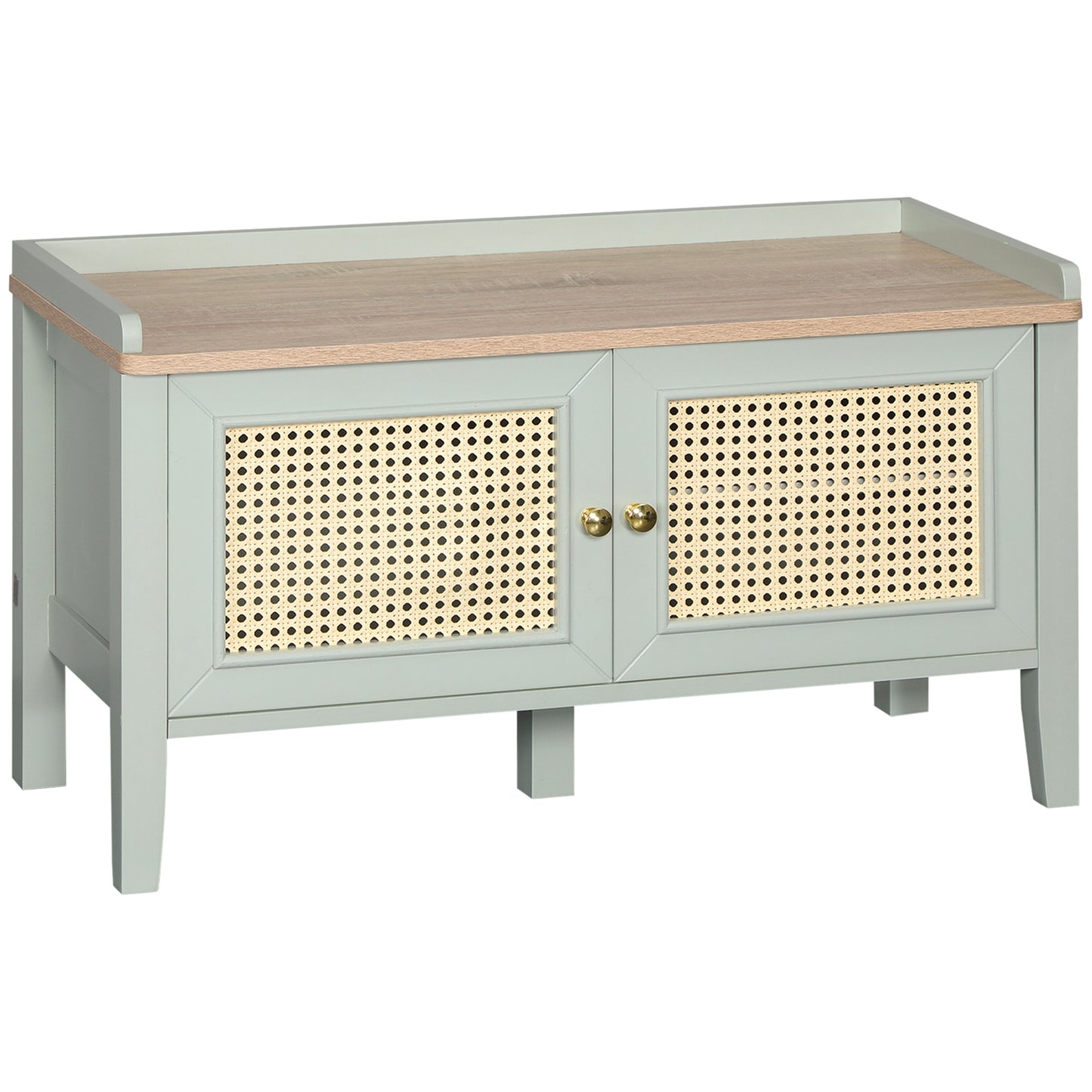 Schoenenbank – Schoenenkast – Opbergbank – Schoenenrek – Halmeubel – Groen Rattan Design – Ruime Opbergruimte – Draagkracht 100 kg