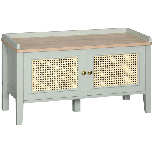 Schoenenbank – Schoenenkast – Opbergbank – Schoenenrek – Halmeubel – Groen Rattan Design – Ruime Opbergruimte – Draagkracht 100 kg