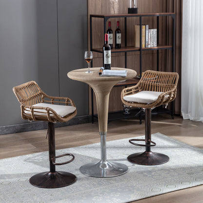 Barstoel – Barkruk – Barkrukken – Barstoelen – Keukenstoel – Verstelbare Hoogte – Beige Linnen Kussen – Zwarte Metalen Poot – Set Van 2 – Met Voetsteun – Direct Gebruiksklaar