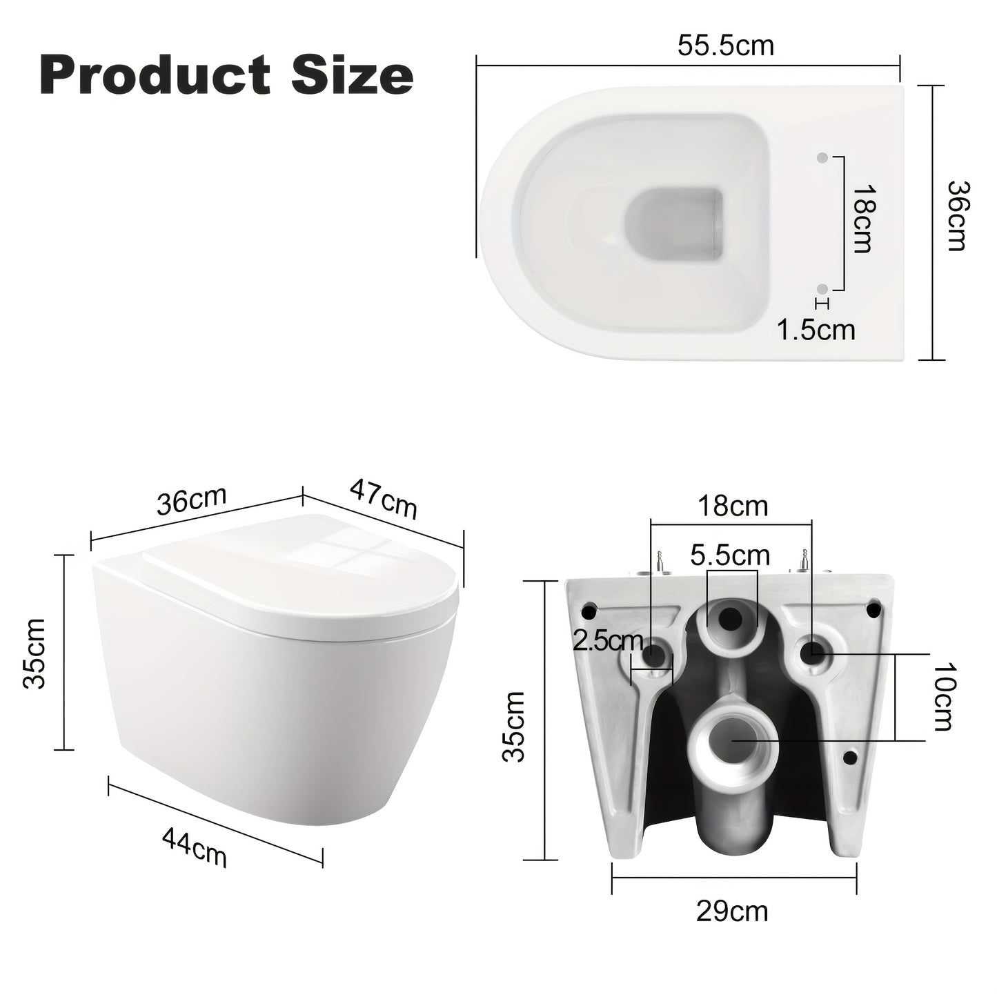 Wandtoilet – Hangtoilet – Toiletpot – Hangend Toilet – Diepspoel Toilet – Spoelrandloos – Softclose Bril – Keramiek – Ruimtebesparend Design – 51 cm Wit