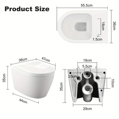 Wandtoilet – Hangtoilet – Toiletpot – Hangend Toilet – Diepspoel Toilet – Spoelrandloos – Softclose Bril – Keramiek – Ruimtebesparend Design – 51 cm Wit