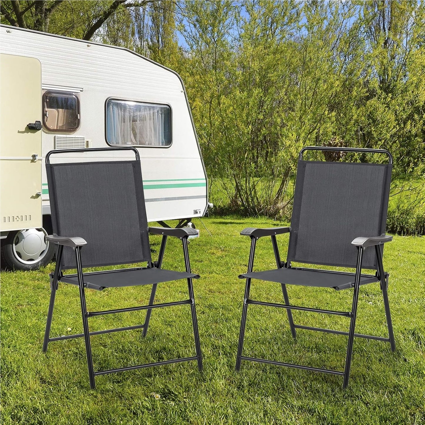 Tuinstoelen – Inklapbare Stoelen – Balkonstoelen – Tuinstoel Set – Campingstoelen – Stevig Metalen Frame – Ademend en Lichtgewicht Textiel