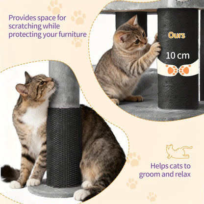 for large Cat Tree Tower for Indoor Cats - Multi-Level Cat Activity Center with Scratching Post, 3 Perches, 2 Caves, Lookout Deck & Pompom - Sturdy Cat House Furniture with Soft Cushioned Platforms, Dangling & Hanging Platfor - QUORE