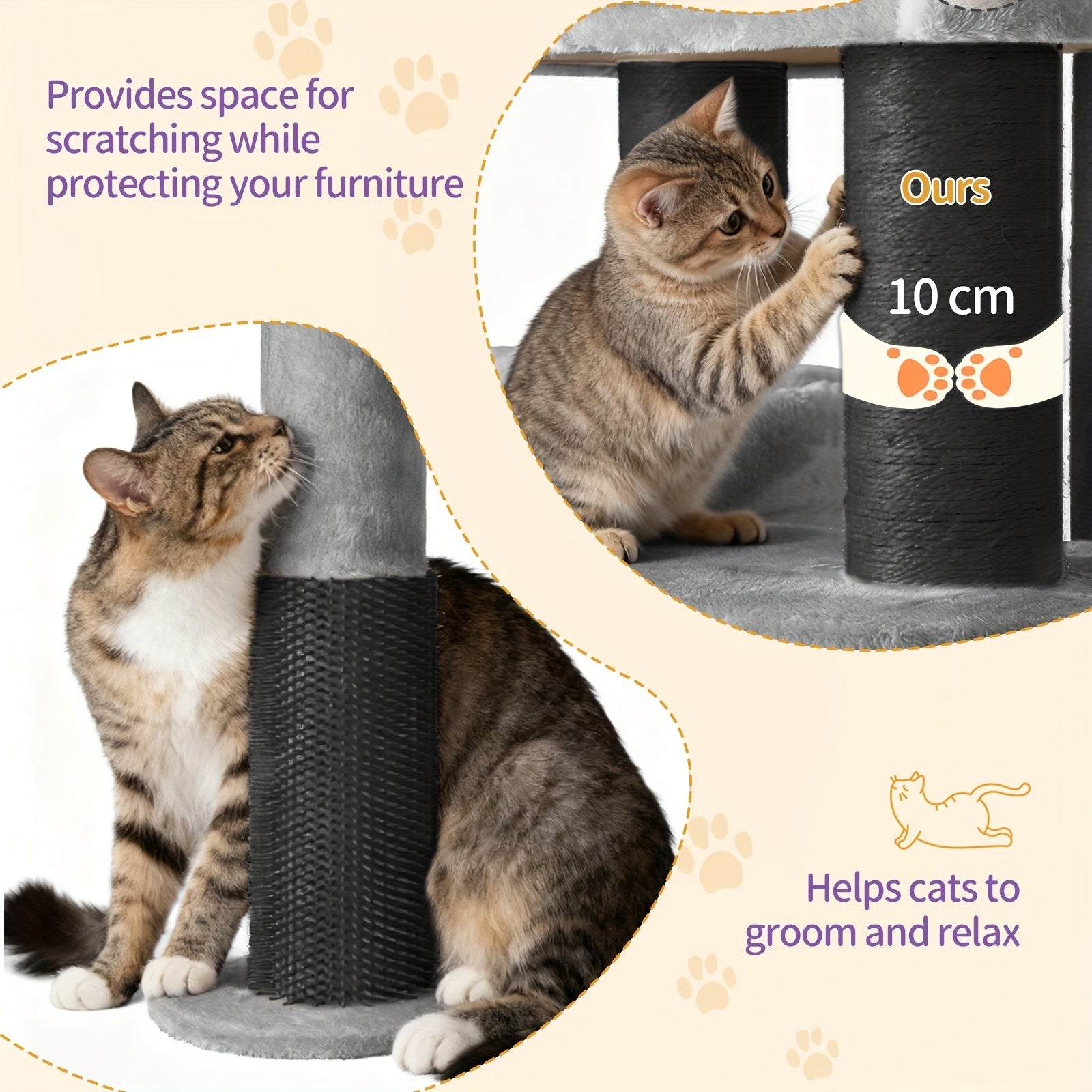 for large Cat Tree Tower for Indoor Cats - Multi-Level Cat Activity Center with Scratching Post, 3 Perches, 2 Caves, Lookout Deck & Pompom - Sturdy Cat House Furniture with Soft Cushioned Platforms, Dangling & Hanging Platfor - QUORE