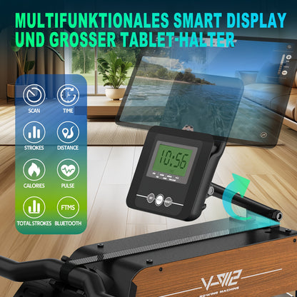 VOWVIT Foldable Water Rowing Machine for home Gym - Wireless Row Rower with Oak Wood Frame, Heavy-Duty Full-Size Training Device Suitable for s & Seniors, Space-Saving Equipment