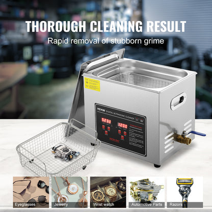 Ultrasoon Reinigingsapparaat – Ultrasone Reiniger – Sieradenreiniger – Brillenreiniger – Horlogereiniger – 10 Liter RVS Tank – Digitale Timer & Verwarming