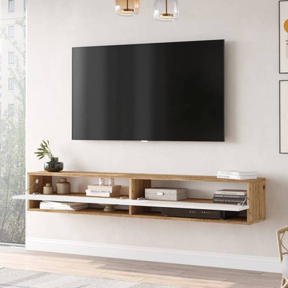 tv-meubel – tv-kast – lowboard – zwevend meubel – hangend tv-meubel – rustiek eiken – met 2 open vakken – MDF melamine coating