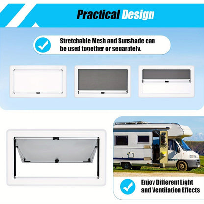 Camperraam – Motorhome Raam – Caravanraam – Campervenster – Buitenraam – 900x500 mm – Aluminium Frame Met Insectenhor En Rolgordijn