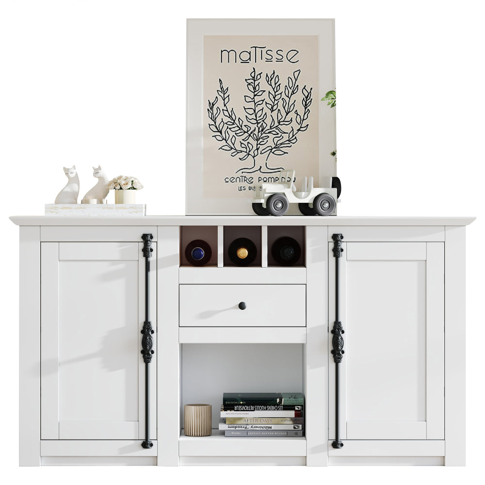 Modern-Style Sideboard with Two Doors and One Drawer | 130cm Wide, Three Wine Racks, Semi-Open Storage, White, Metal, Suitable for Hallways, Living Rooms, and Offices