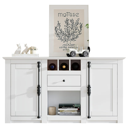 Modern-Style Sideboard with Two Doors and One Drawer | 130cm Wide, Three Wine Racks, Semi-Open Storage, White, Metal, Suitable for Hallways, Living Rooms, and Offices