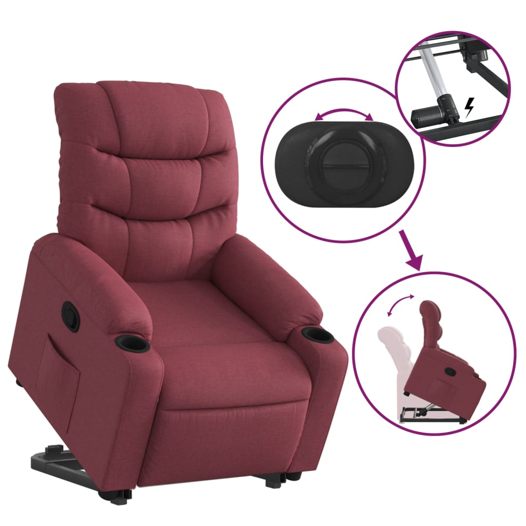 Sta op stoel – Relaxfauteuil – Elektrische stoel – Verstelbare fauteuil – Ergonomische stoel – Elektrische opsta-functie – Wijnrode stof