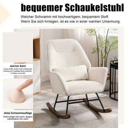 Moderne Schommelstoel – Relaxstoel – Draaifauteuil – Lounge Stoel – Schommelstoel Wit – Ergonomische Hoge Rugleuning – Stevig Metalen Frame