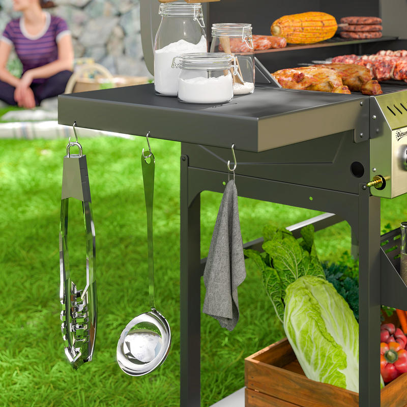 Gasbarbecue – Gas Grill – BBQ Grill – Buitenkeuken – Tafelbarbecue – 4 Hoofdbranders – Zijbrander Met Warmhoudplaat – 135x55x103 cm – Zwart