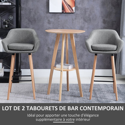 Barstoel – Barkruk – Kruk – Barstoel Met Rugleuning – Barkruk Met Armleuningen – Scandinavisch Design – Comfortabel Linnen Zitting – Stevig Houten Onderstel Lichtgrijs