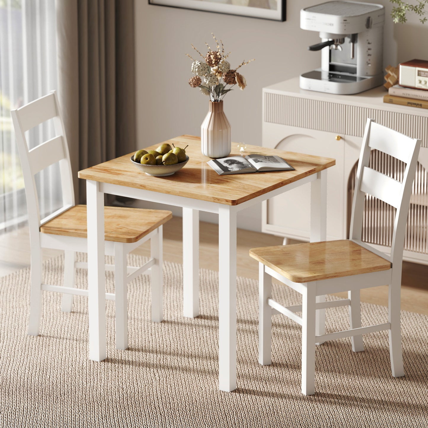 Keukenstoelen – Eetkamerstoelen – Stoelen Set – Houten Stoelen – Comfortabele Stoelen – Set Van 2 – Rubberhout – Ergonomische Gebogen Rugleuning
