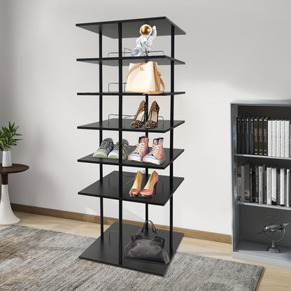 Schoenenrek – Schoenenkast – Schoenenopberger – Schoenenrek Hout – Schoenenrek Metaal – 6 Lagen – 360° Draaibaar – 57x57x155 cm – Zwart