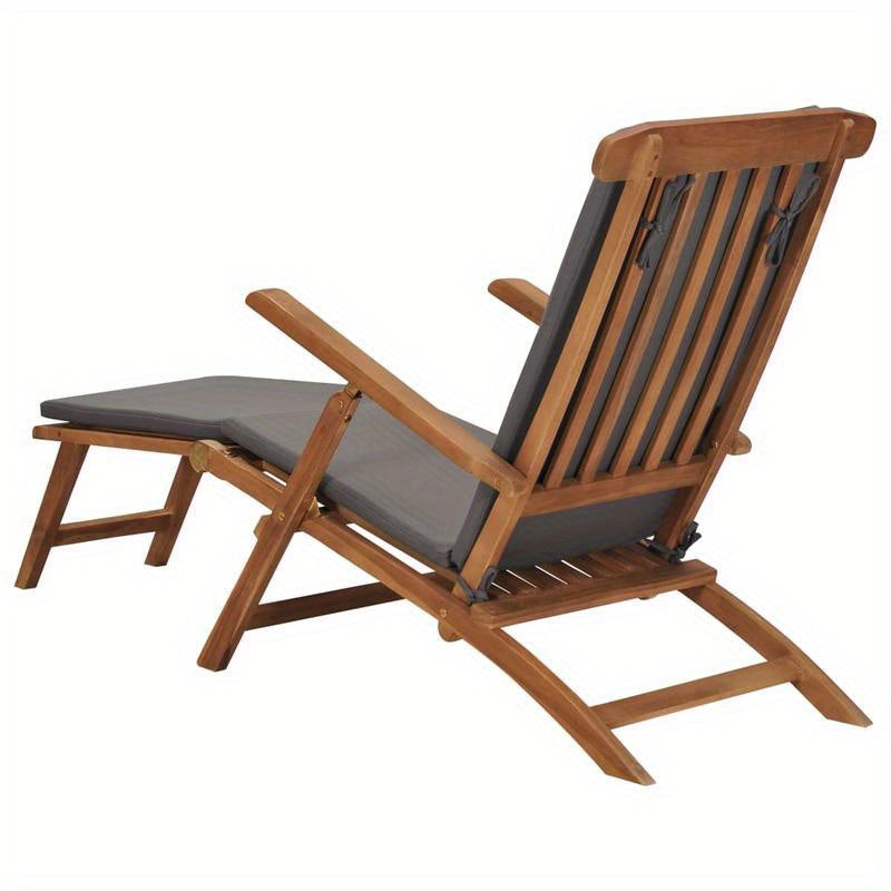 Lounge Chair with Cushion Dark Gray Solid Teak Wood Solid Wood Texture Sturdy Comfortable and Fit for Body Suitable for Outdoor Yard and Terrace Leisure Long-lasting