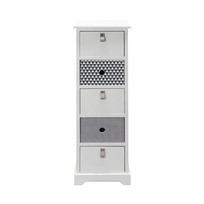 Nachtkastje – Ladekast – Bijzettafel – Opbergkast – Ladekast Smal – 5 Laden – Modern Design – MDF Hout – 93x30x25 cm – Wit Grijs
