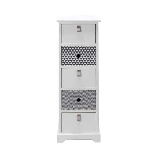 Nachtkastje – Ladekast – Bijzettafel – Opbergkast – Ladekast Smal – 5 Laden – Modern Design – MDF Hout – 93x30x25 cm – Wit Grijs