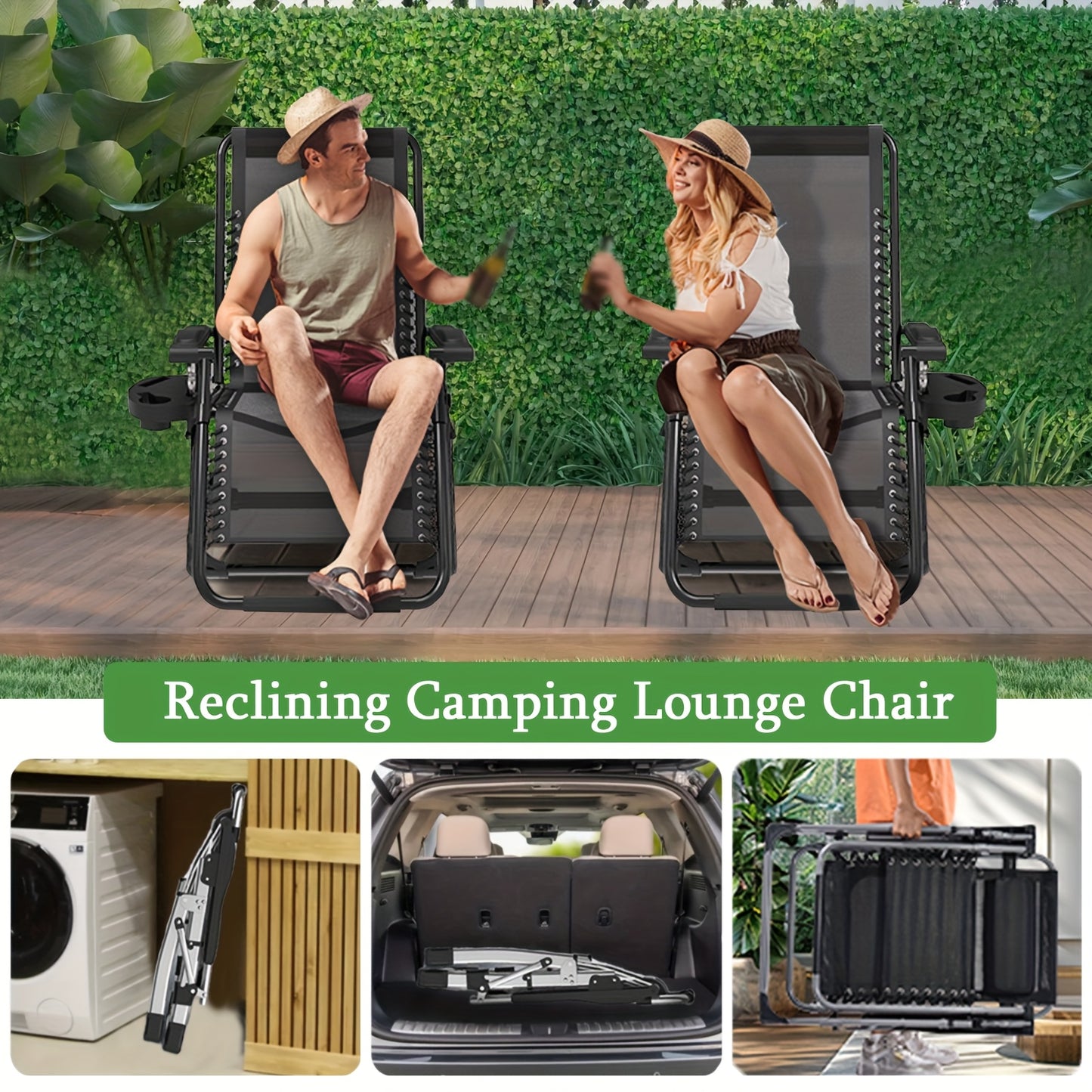 Ligstoel – Verstelbare Strandstoel – Loungestoel – Tuinstoel – Relaxstoel – Inklapbaar – Stevig Metalen Frame – 65 cm Breed – Zwart