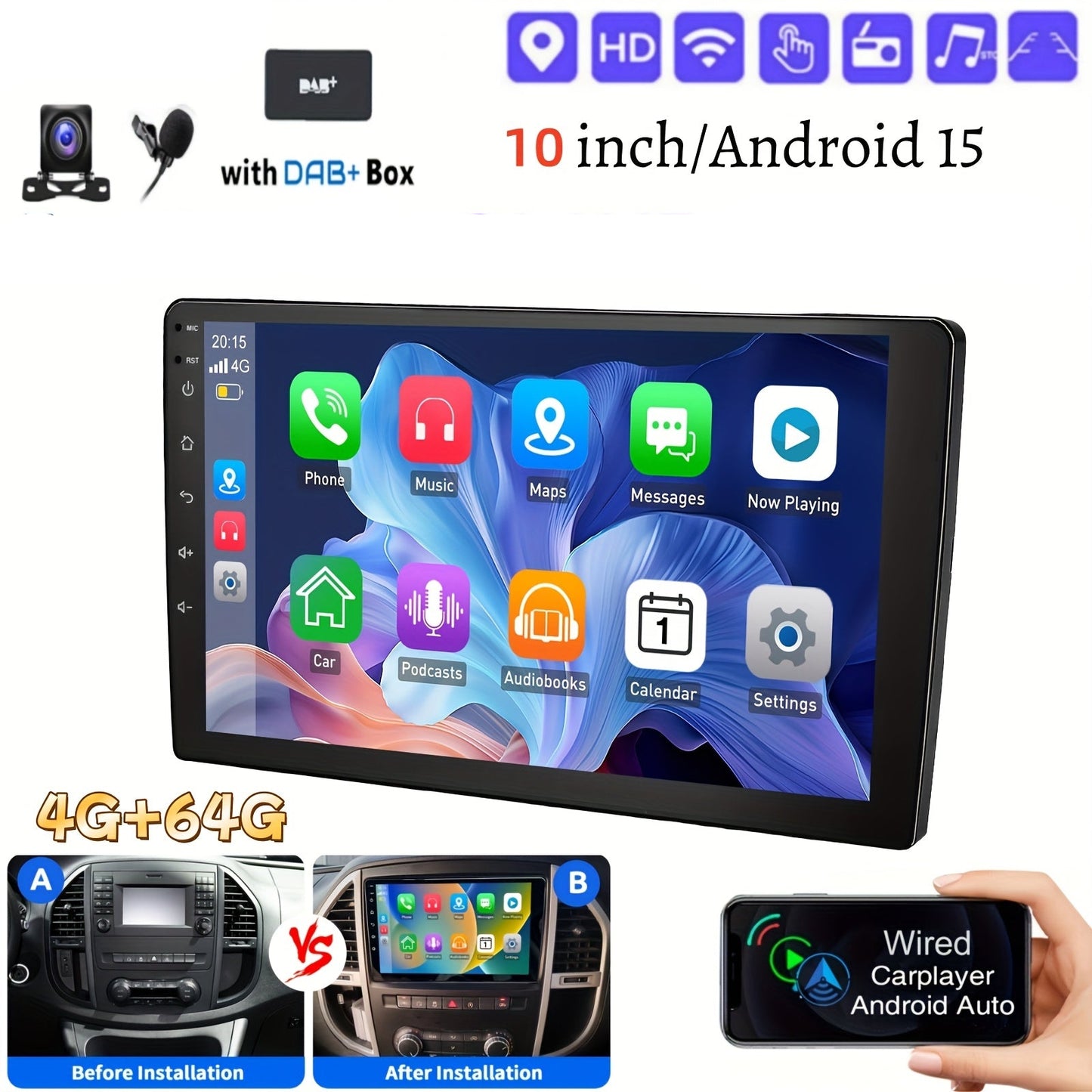 10 inch Autoradio – Multimedia Systeem – Navigatie Unit – Car Player – Touchscreen Display – Voor Benz Vito 3 W447 (2014-2020) – Split Screen – Draadloze Connectiviteit