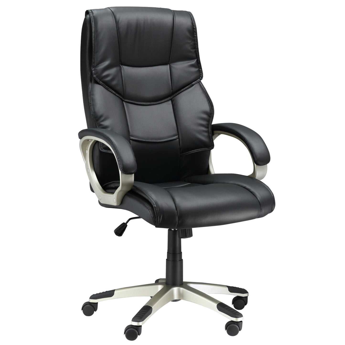 Bureaustoel – Office Chair – Ergonomische Stoel – Draaistoel – Desk Chair – Met Schommelfunctie – Zwart Kunstleer – Metalen Frame – Hoge Rugleuning – 70x58x114–124 cm