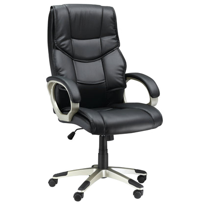 Bureaustoel – Office Chair – Ergonomische Stoel – Draaistoel – Desk Chair – Met Schommelfunctie – Zwart Kunstleer – Metalen Frame – Hoge Rugleuning – 70x58x114–124 cm