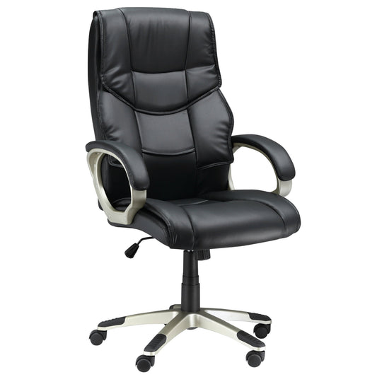 Bureaustoel – Office Chair – Ergonomische Stoel – Draaistoel – Desk Chair – Met Schommelfunctie – Zwart Kunstleer – Metalen Frame – Hoge Rugleuning – 70x58x114–124 cm
