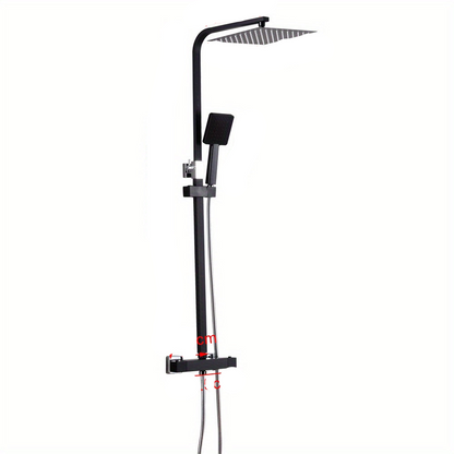 Regendouche Systeem – Douchekolom – Regendouchekop – Handdouche – Douche Set – Roestvrij Staal – Wandmontage – Zwart Mat – Waterbesparend – Luxe Vierkant Design