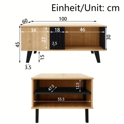 Salontafel – Koffietafel – Bijzettafel – Houten Tafel – Woonkamertafel – Bruin – Hardhout Met Glas – Ruime Lade – Compact Ontwerp