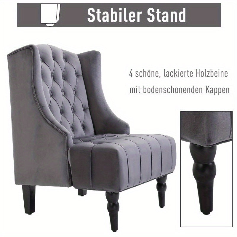 Homcom Earring Single Relaxsel with Tufting Increased Legs Gray Velvet 67 X 70 5 X 97 Cm Consecration And Comfortable