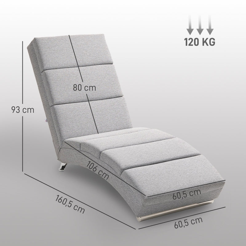Fauteuil – Relaxstoel – Loungestoel – Armstoel – Chaiselongue – Linnenlook Bekleding – Stalen Poten – Comfortabele Zitting – Lichtgrijs