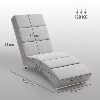 Fauteuil – Relaxstoel – Loungestoel – Armstoel – Chaiselongue – Linnenlook Bekleding – Stalen Poten – Comfortabele Zitting – Lichtgrijs