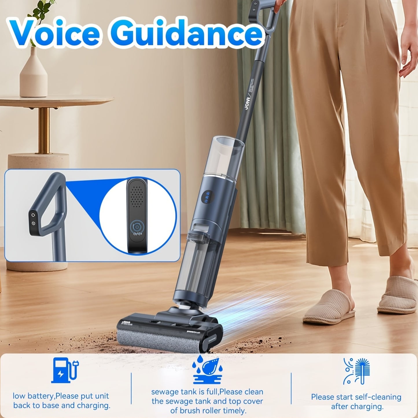 Draadloze Stofzuiger – Snoerloos Stofzuigen – Accu Schoonmaker – Handstofzuiger – Dweilstofzuiger – Slimme Mopfunctie – Zelfreinigend Systeem – Warmelucht Droger – LED Display