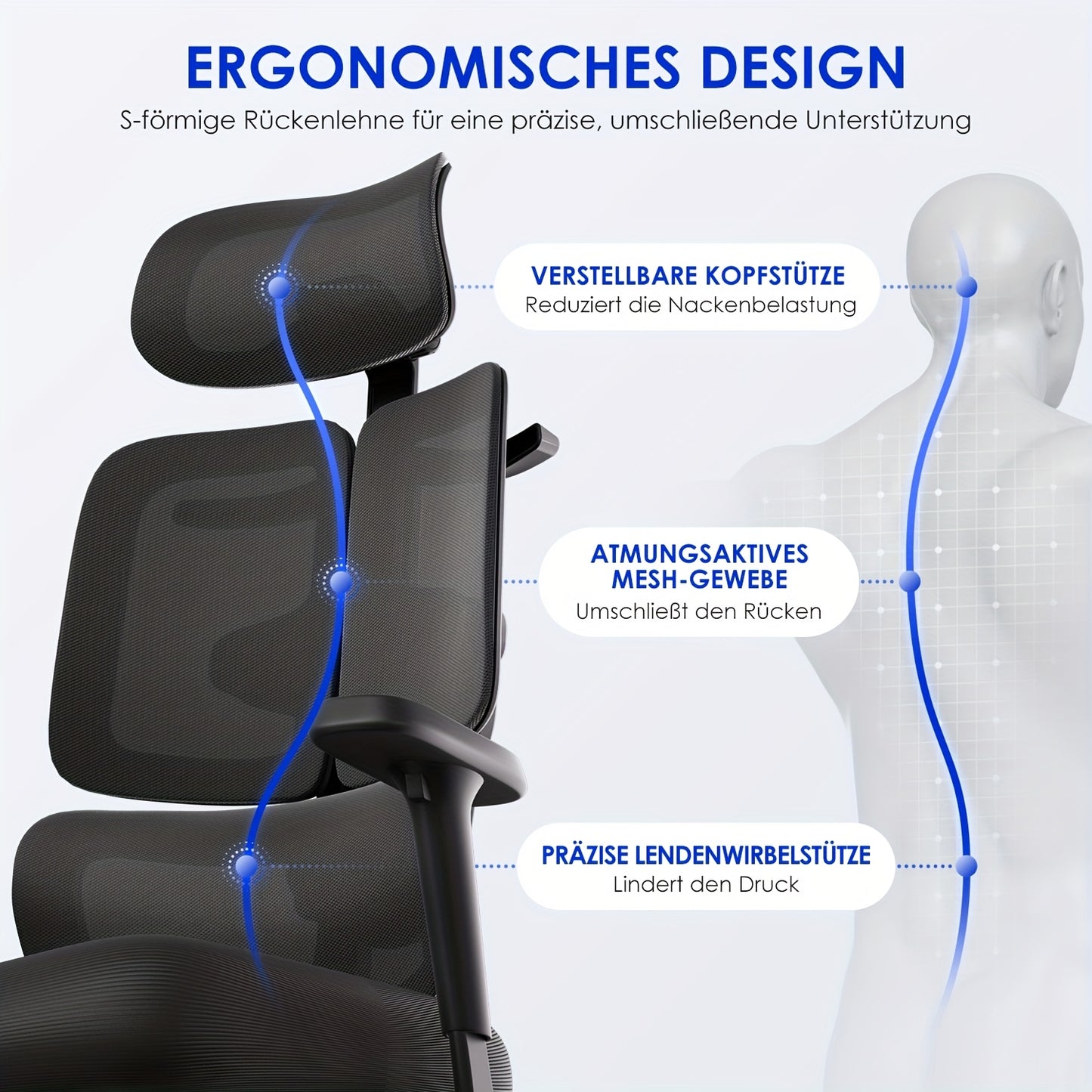 Airchros Ergonomic Office Chair with Adjustable Height, Comfortable Armrests, Lumbar Support & Footrest – Black Plastic/Metal Frame for Home, Gaming, or Desk Use, Desk Chair