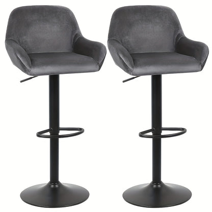 2pcs Luxe Velvet Bar Stools With Armrests - Extra-Wide For 90cm Counter Height Island Stools, Certified Upholstery & Ergonomic Design For Modern Kitchens & Dining Rooms