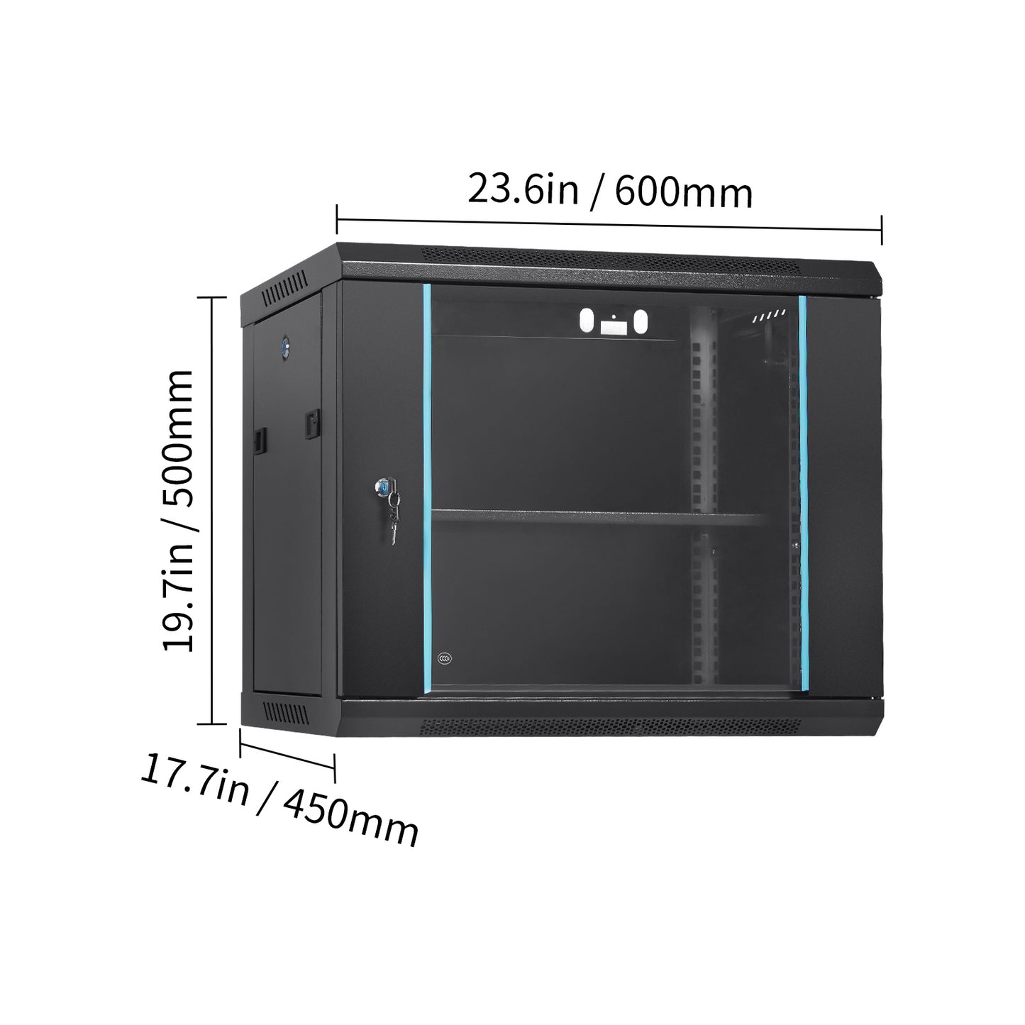 VEVOR 9U Wall Mount Network Server Cabinet, 15.5'' Deep, Server Rack Cabinet Enclosure, 200 lbs Max. Ground-mounted Load Capacity, with Locking Glass Door Side Panels, for IT Equipment, A/V Devices