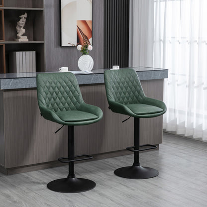 Barstoel Set – Barkrukken – Hoge Stoelen – Keukenstoelen – Draaiende Krukken – Verstelbare Hoogte – Donkergroen Kunstleer – Stalen Onderstel – Met Rugleuning En Voetensteun