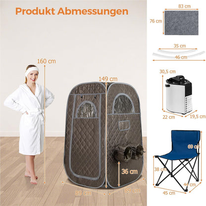 Draagbare Stoomsauna – Mobiele Sauna – Thuis Sauna Tent – Inklapbare Sauna – Persoonlijke Sauna – 3L Stoomgenerator – Afstandsbediening & Timer – Grijs