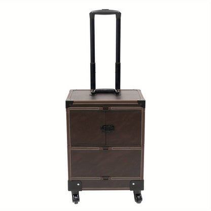 Make-up trolley – Make-up koffer – Beauty trolley – Rolling case – Cosmetica organizer – Koffiebruin – Duurzaam PU materiaal – 6 uitschuifbare trays