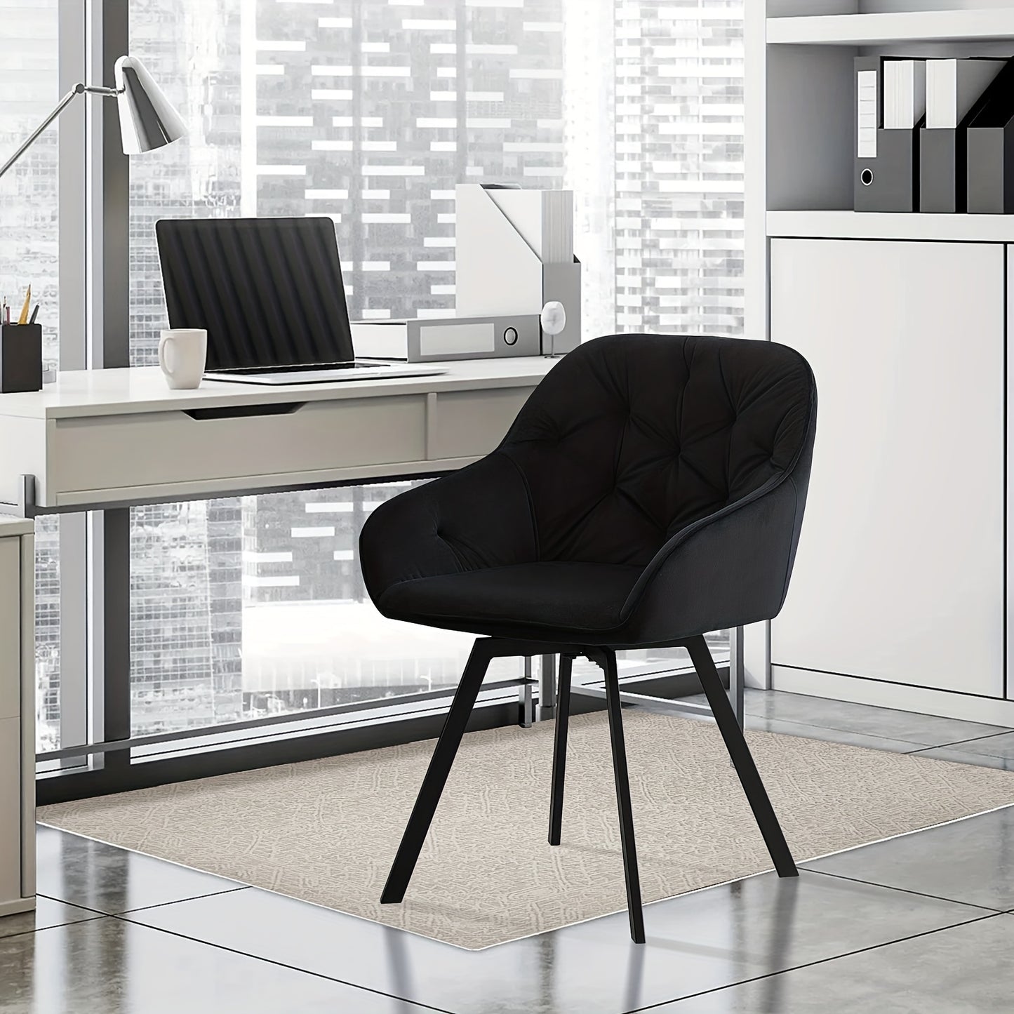 Draaibare Eetkamerstoelen – Keukenstoelen – Stoelen Met Armleuningen – Eetkamerstoelen Set – Woonkamerstoelen – Fluwelen Bekleding – Memory Foam Vulling – Zwart – Carbonstalen Poten – Set Van 2