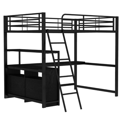 Stapelbed Metaal – Hoogslaper – Bunkbed – Kinderbed – Slaapbank – Met Laden – 140x200 cm – Zwart Klassiek Design