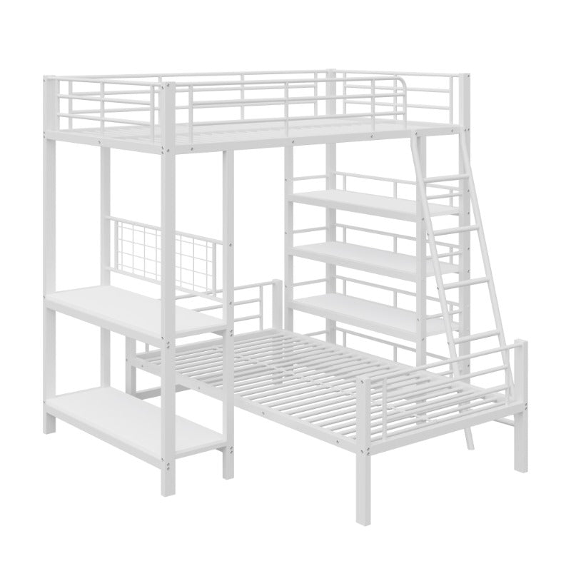 Hoogslaper – Loftbed – Stapelbed – Kinderbed – Eenpersoonsbed – Met Opbergrekken – 90x200 cm – Wit Metaal – Ruimtebesparend – Stevig