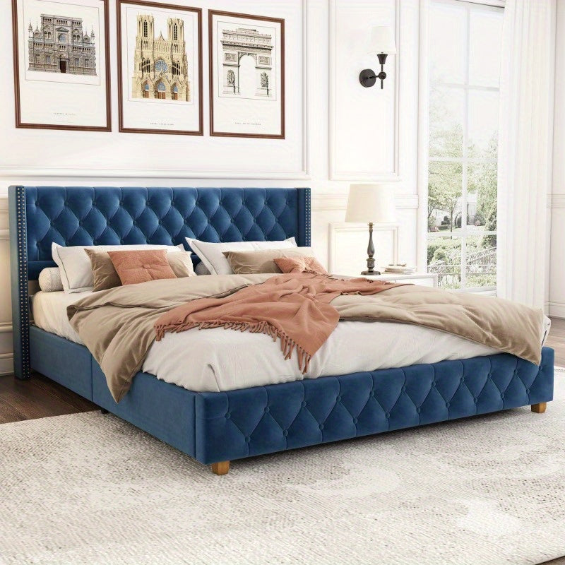 Bedframe – Bedombouw – Bedkast – Houten Frame – Vintage Bed – 180x200 cm – Vijf Opbergladen – Stevig Massief Hout