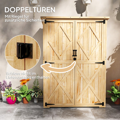 Houten Tuinberging – Tuinschuur – Tuinkast – Berging – Tuinopbergkast – Lichtbruin Vurenhout – Weerbestendig Asfalt Dak – Dubbele Deuren – Verstelbare Pootjes