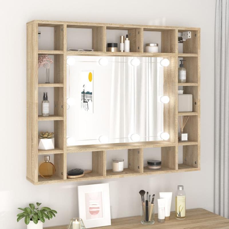 Badkamerspiegelkast – Spiegelkast – Medicijnkast – Wandkast – Badkamerkast – Ruimtebesparend Ontwerp – Sonoma Eikenfineer Met Heldere Glazen Deuren 91x15x76,5 cm